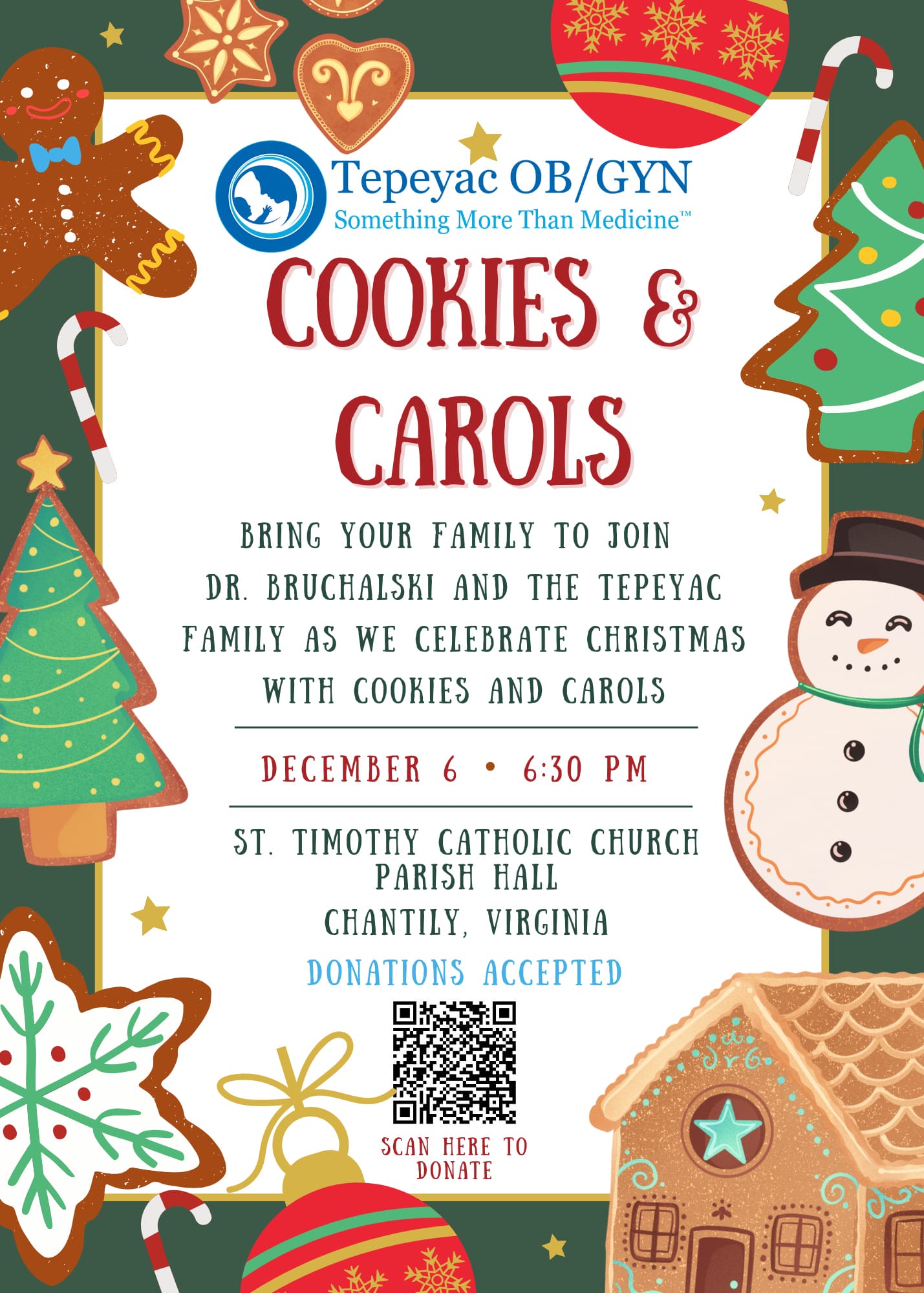 Cookies and Carols Flyer 2025 | Tepeyac OB/GYN | Tepeyac OB/GYN